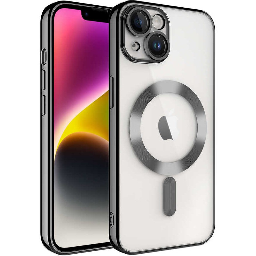 Kılıfmania Apple iPhone 14 Kapak Mag Safe Özellikli Lens Korumalı Logo Gösteren Şeffaf Luxury Silikon Kılıf -Siyah - Siyah Cep Telefonu Kılıfı Fiyatı
