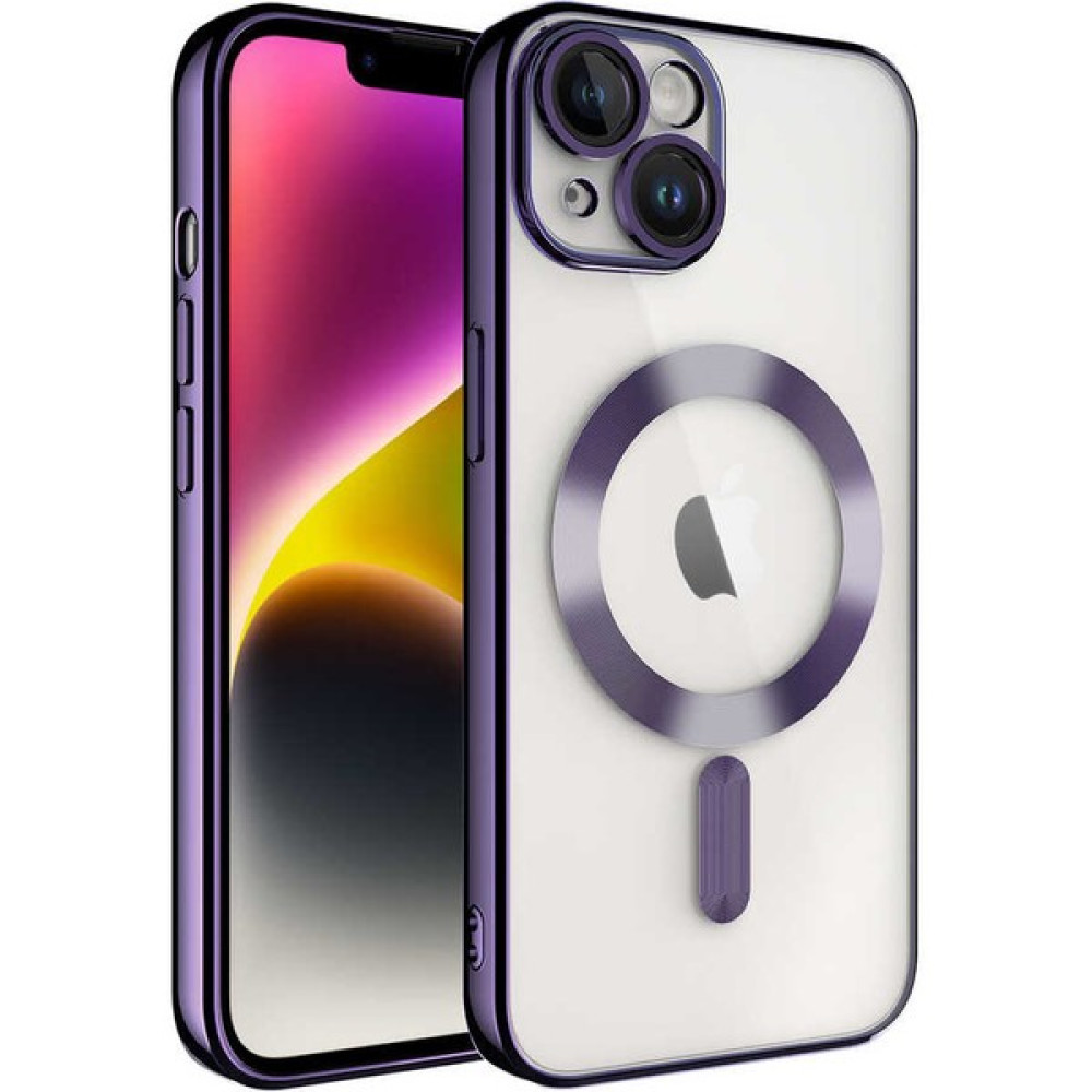 Kılıfmania Apple iPhone 14 Plus Kapak Mag Safe Özellikli Lens Korumalı Logo Gösteren Şeffaf Luxury Silikon Kılıf - Mor Cep Telefonu Kılıfı Fiyatı