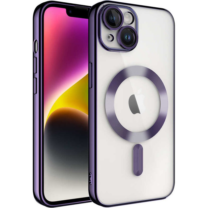 Kılıfmania Apple iPhone 14 Plus Kapak Mag Safe Özellikli Lens Korumalı Logo Gösteren Şeffaf Luxury Silikon Kılıf - Mor Cep Telefonu Kılıfı Fiyatı