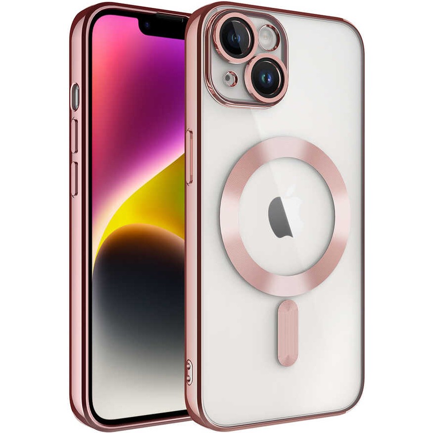 Kılıfmania Apple iPhone 14 Plus Kapak Mag Safe Özellikli Lens Korumalı Logo Gösteren Şeffaf Luxury Silikon Kılıf - Rose Gold Cep Telefonu Kılıfı Fiyatı