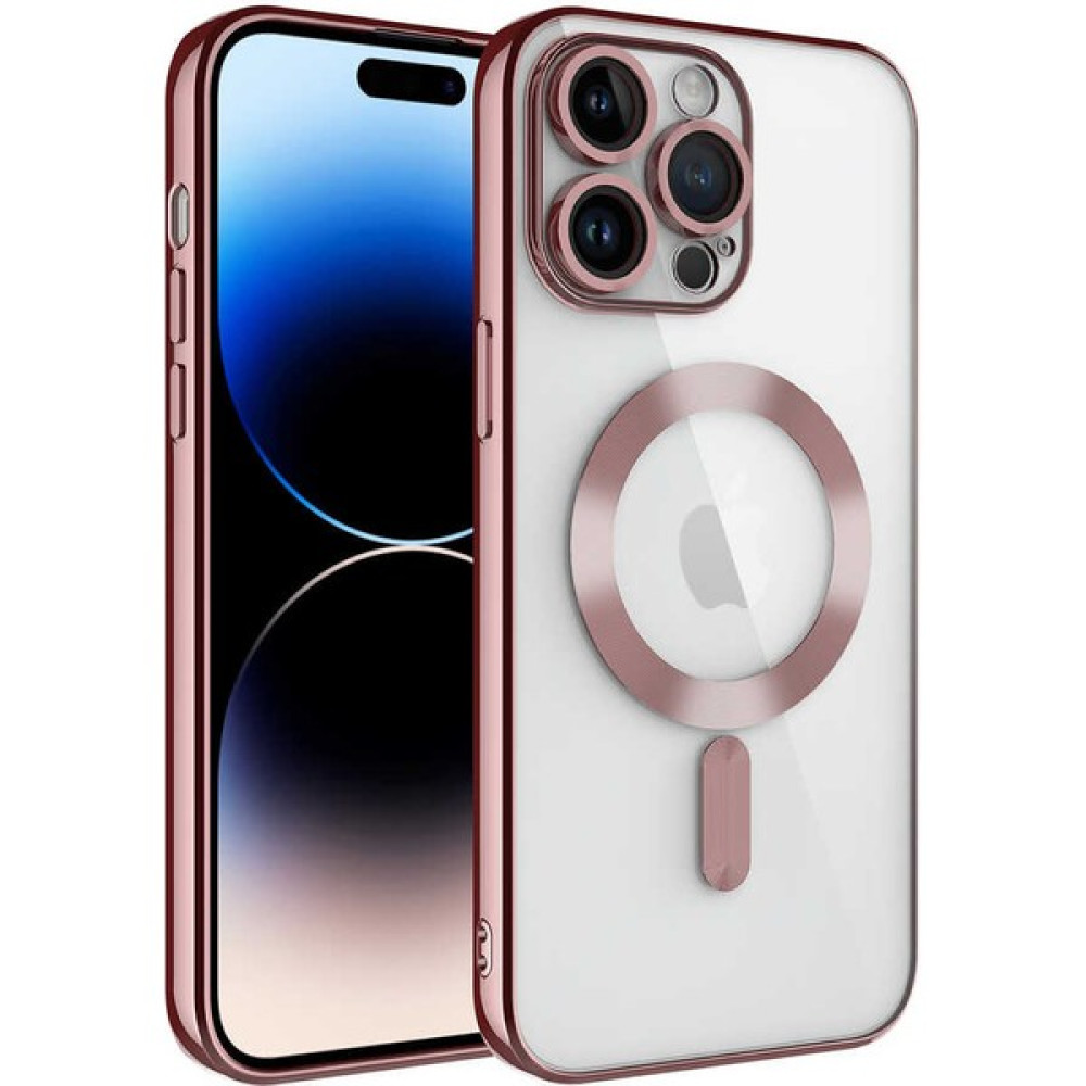 Kılıfmania Apple iPhone 14 Pro Max Kapak Mag Safe Özellikli Lens Korumalı Logo Gösteren Şeffaf Luxury Silikon Kılıf - Rose Gold Cep Telefonu Kılıfı Fiyatı