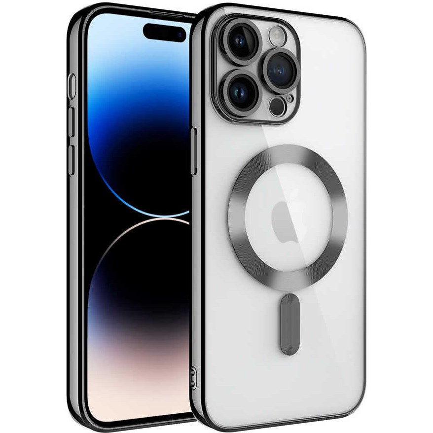 Kılıfmania Apple iPhone 14 Pro Max Kapak Mag Safe Özellikli Lens Korumalı Logo Gösteren Şeffaf Luxury Silikon Kılıf -Siyah - Siyah Cep Telefonu Kılıfı Fiyatı