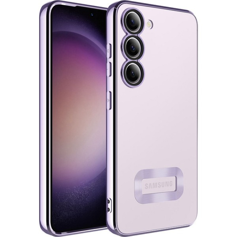 Kılıfmania Samsung Galaxy S23 Kapak Yanları Renkli Lens Korumalı Logo Gösteren Şeffaf Luxury Silikon Kılıf - Lila Cep Telefonu Kılıfı Fiyatı