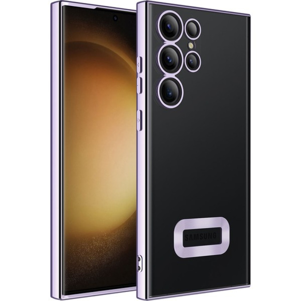 Kılıfmania Samsung Galaxy S23 Ultra Kapak Yanları Renkli Lens Korumalı Logo Gösteren Şeffaf Luxury Silikon Kılıf - Lila Cep Telefonu Kılıfı Fiyatı