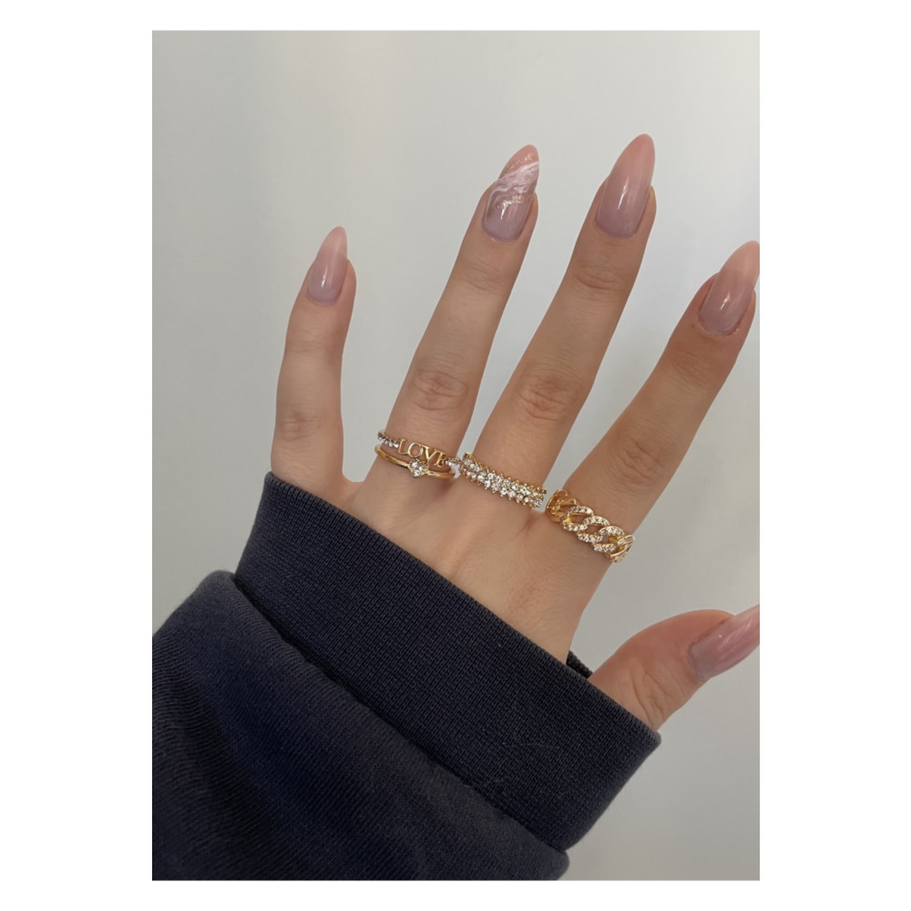 KİLİGİSTANBUL Gold Love&zincir 3lü Yüzük Seti Bijuteri Yüzük Fiyatı