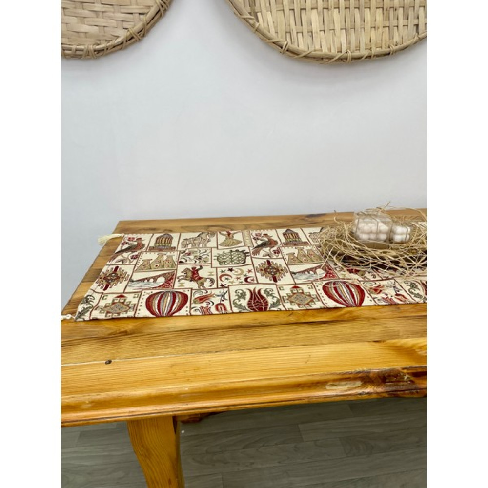 Kilim Dokuma Ranır Masa-Krem - Krem - 45 x 165 cm Masa Örtüsü Fiyatı