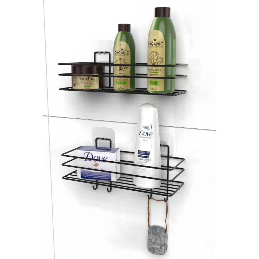 KILINÇ STORE Siyah Yapışkanlı 2Li Set Banyo Düzenleyici Şampuanlık Banyo Rafı Duş Rafı Organizer Banyo Aksesuarları Fiyatı