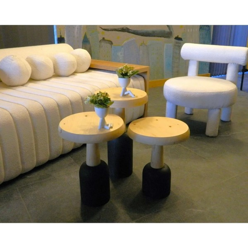 Kima Home Ürgüp Mantar Sehpa 3'lü Set (43 48 53 Cm) - Siyah - Naturel Yan Sehpa Fiyatı