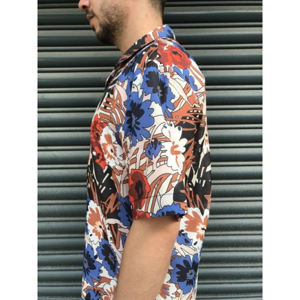 Kimonos Shop Kısa Kollu Apaş Yaka Oversize Kısa Kol Çiçek Desenli Gömlek Erkek Gömlek Fiyatı