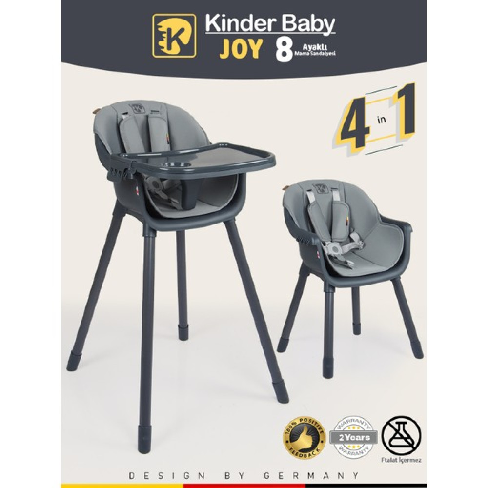 Kinder Baby Joy 4in1 Bebek Mama Sandalyesi ve Mama Oturağı Iç Pedli - Antrasit Mama Sandalyesi Fiyatı