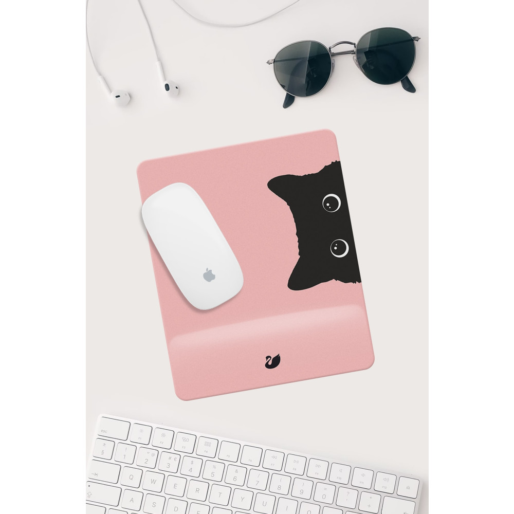 Kinder Garden Pembe Kedi Çizimli Bilek Destekli Dikdörtgen Mouse Pad Mouse Altlığı Mouse Pad Fiyatı