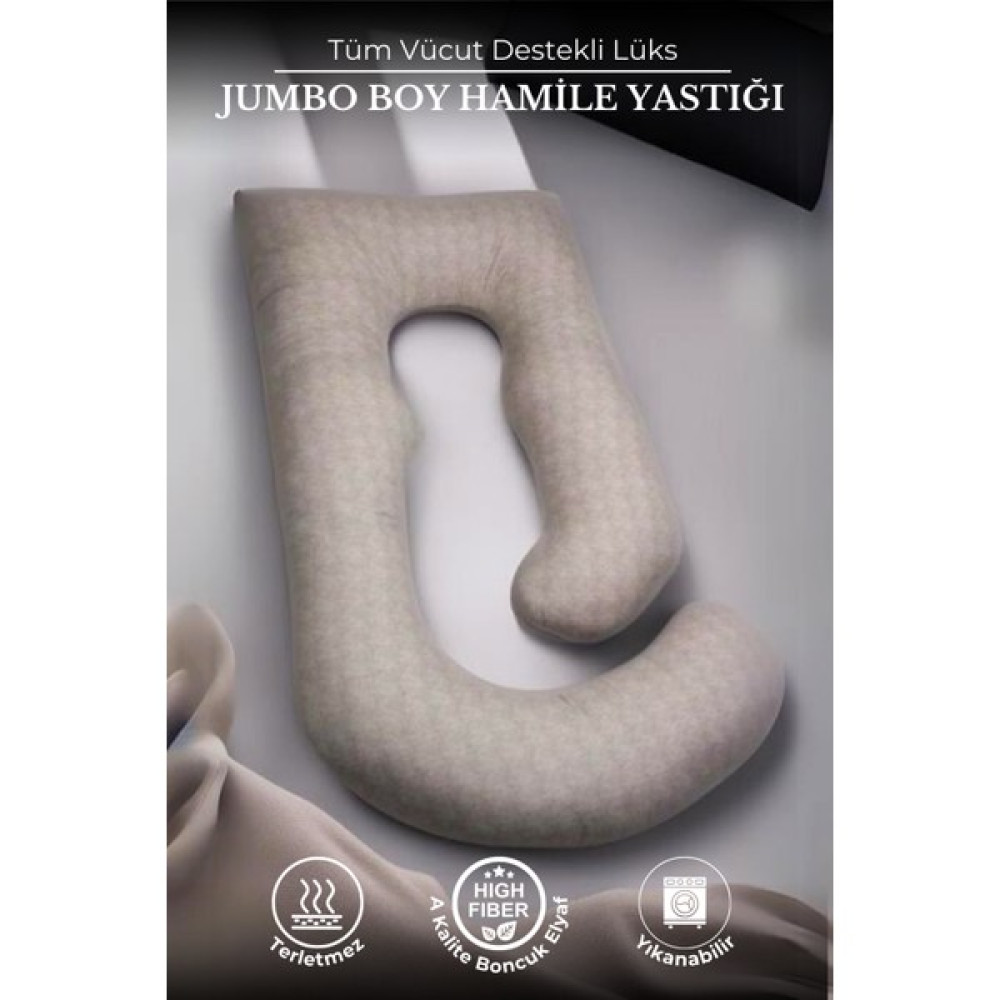 Kinderhug Tüm Vücut Destekli Lüks Jumbo Boy Hamile Yastığı, Astarlı-Pamuklu Kumaş, Vakumlu Paket, 80x155 cm - Cappucino Hamilelik ve Emzirme Fiyatı