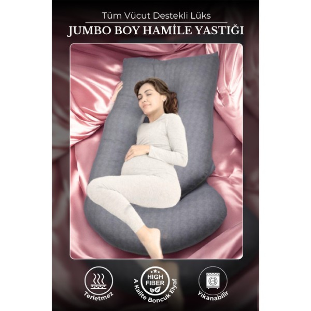 Kinderhug Tüm Vücut Destekli Lüks Jumbo Boy Hamile Yastığı, Astarlı-Pamuklu Kumaş, Vakumlu Paket, 80x155 cm - Gri Hamilelik ve Emzirme Fiyatı