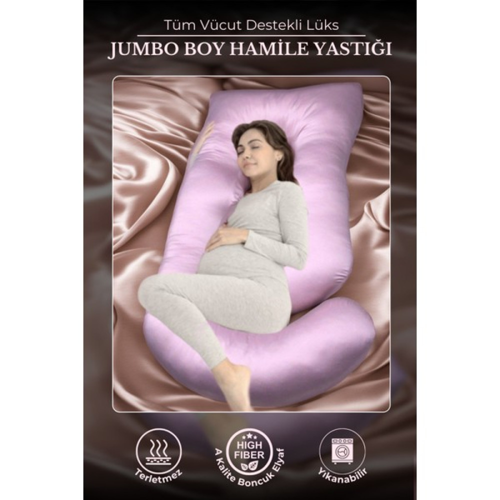 Kinderhug Tüm Vücut Destekli Lüks Jumbo Boy Hamile Yastığı, Astarlı-Pamuklu Kumaş, Vakumlu Paket, 80x155 cm - Toz Pembe Hamilelik ve Emzirme Fiyatı