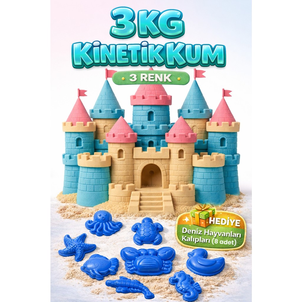 Kinetic Sand 3 kg Kinetik Kum 3 Renk ve 8 Adet Kum Kalıbı - Eğitici ve Öğretici Oyun Kumu Seti - Çok Renkli Diğer Fiyatı