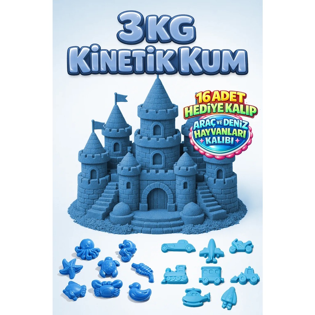 Kinetic Sand 3 kg ve 16 Adet Kum Kalıbı Hediye - Eğitici Öğretici Oyun Kumu - Mavi Diğer Fiyatı