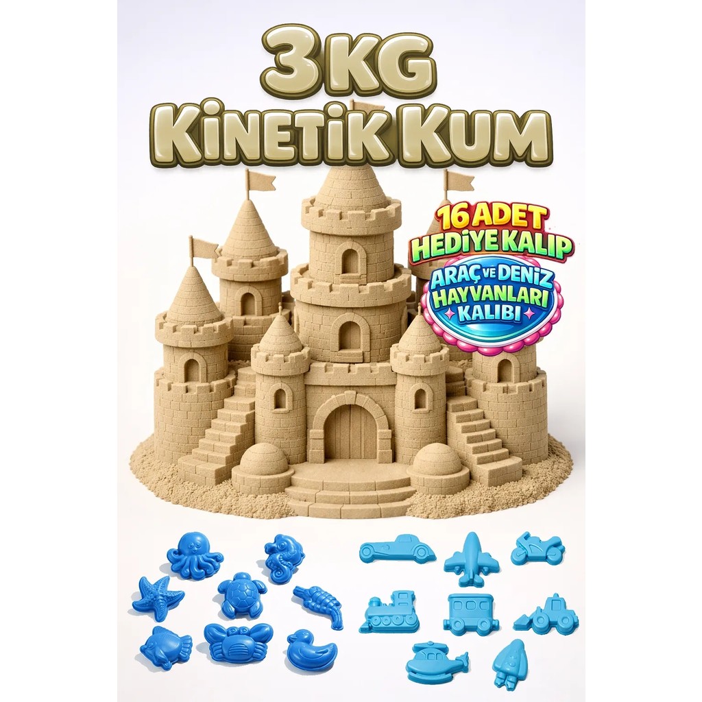 Kinetic Sand 3 kg ve 16 Adet Kum Kalıbı Hediye - Eğitici Öğretici Oyun Kumu - Natürel Diğer Fiyatı