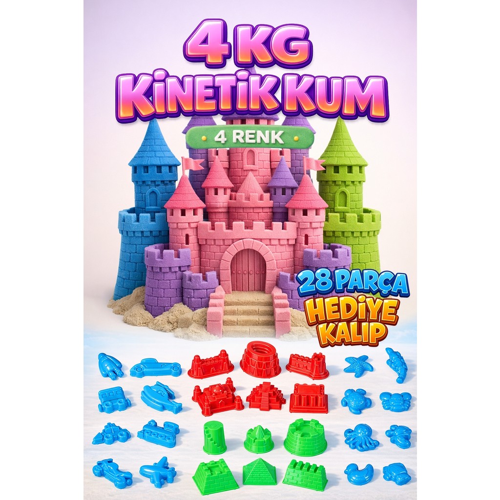 Kinetic Sand 4 kg Kinetik Kum 4 Renk ve 28 Adet Kum Kalıbı - Eğitici ve Öğretici Oyun Kumu Seti - Çok Renkli Diğer Fiyatı