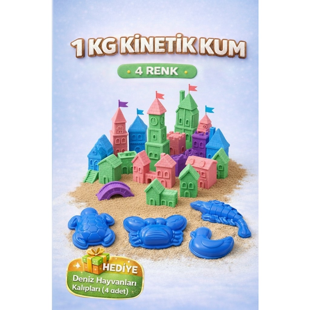 Kinetic Sand 4 Renk Kinetik Kum Seti 1 kg - 4 Adet Kalıp Hediyeli Eğlenceli Eğitici Oyun Kumu - Çok Renkli Diğer Fiyatı
