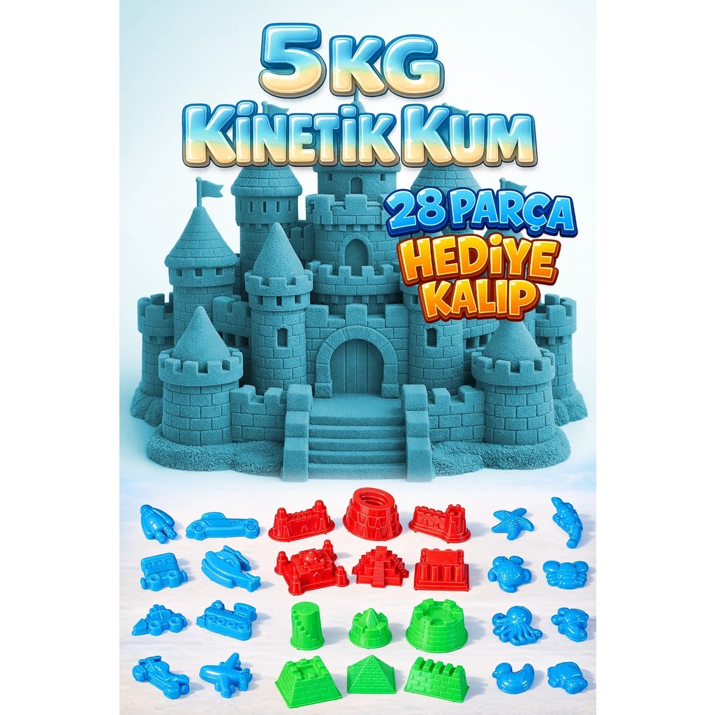 Kinetic Sand 5 kg Kinetik Kum ve 28 Parça Kum Kalıbı Hediye - Eğitici ve Öğretici Oyun Kumu - Mavi Diğer Fiyatı