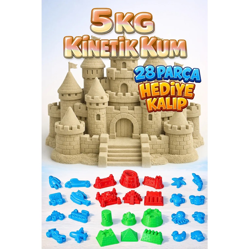 Kinetic Sand 5 kg Kinetik Kum ve 28 Parça Kum Kalıbı Hediye - Eğitici ve Öğretici Oyun Kumu - Natürel Diğer Fiyatı