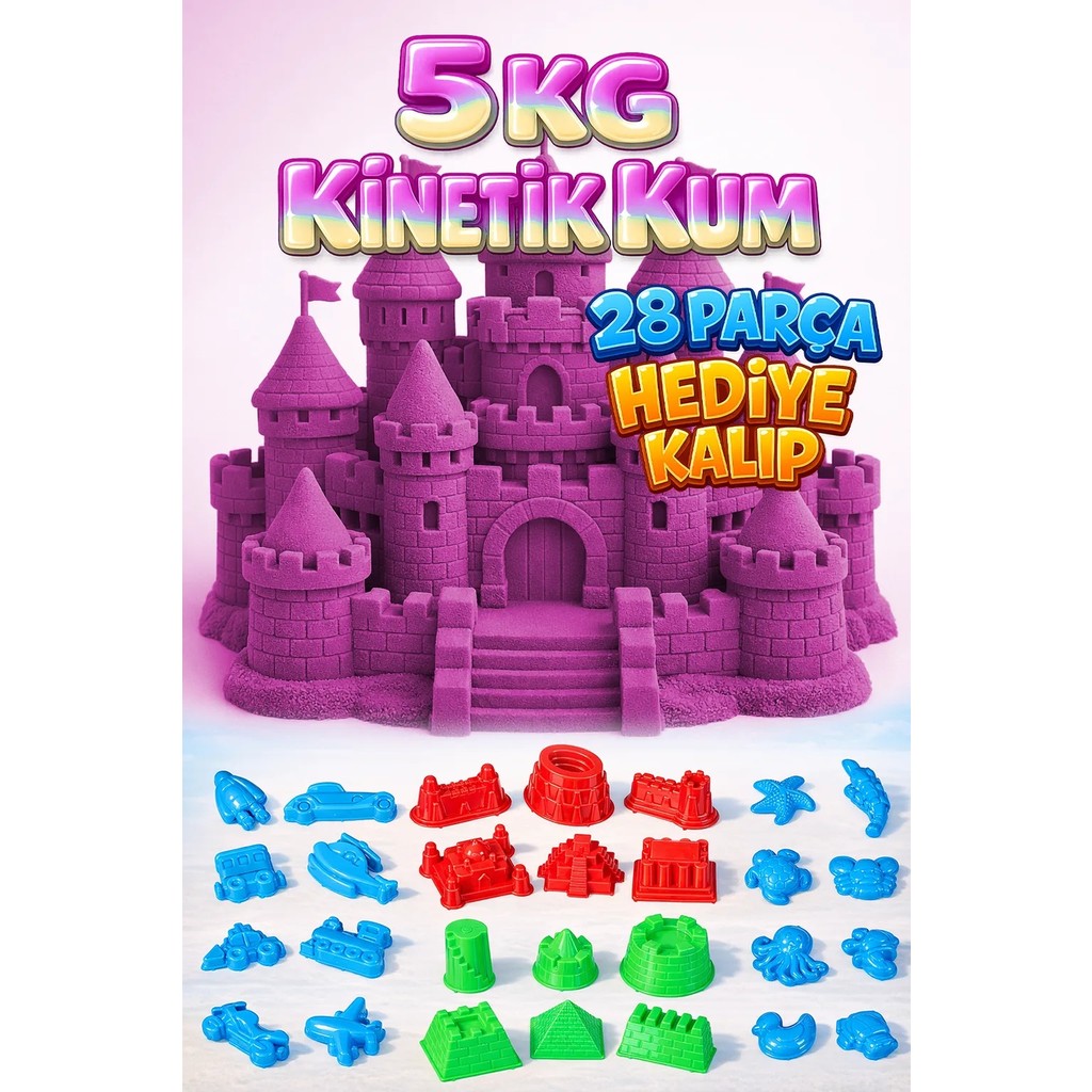 Kinetic Sand 5 kg Kinetik Kum ve 28 Parça Kum Kalıbı Hediye - Eğitici ve Öğretici Oyun Kumu - Pembe Diğer Fiyatı