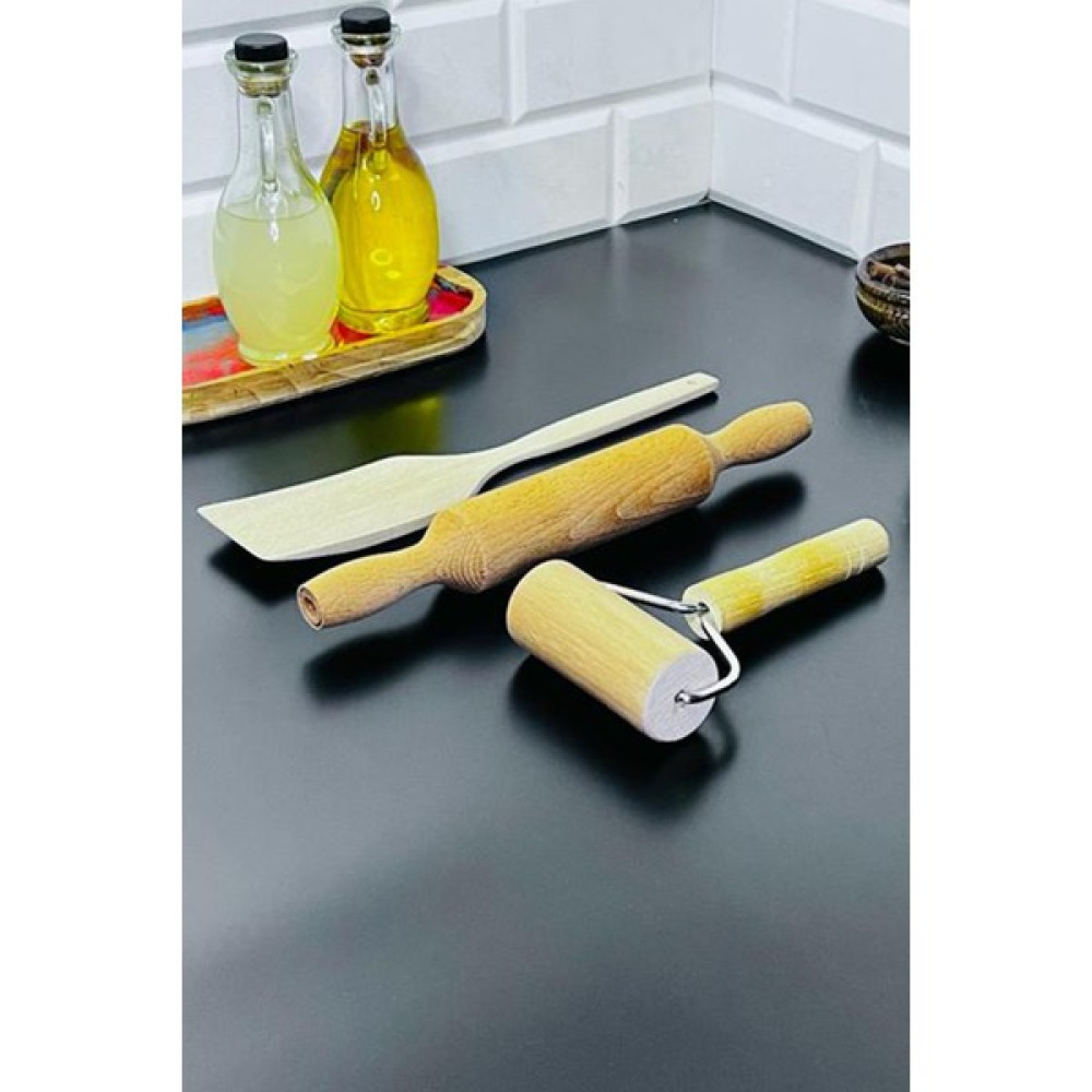 Kineva Ahşap Saplı Rulo Merdane Spatula Hamur Açıcı Hamur Açma Seti 3 Parça TYCKNV241023 - 30 cm Mutfak Gereçleri Fiyatı