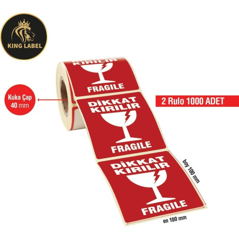 King Label Dikkat Kırılır Etiket 100X100 2 Rulo 500'LÜ Sarım - 100 x 100 mm Barkod Okuyucular Fiyatı