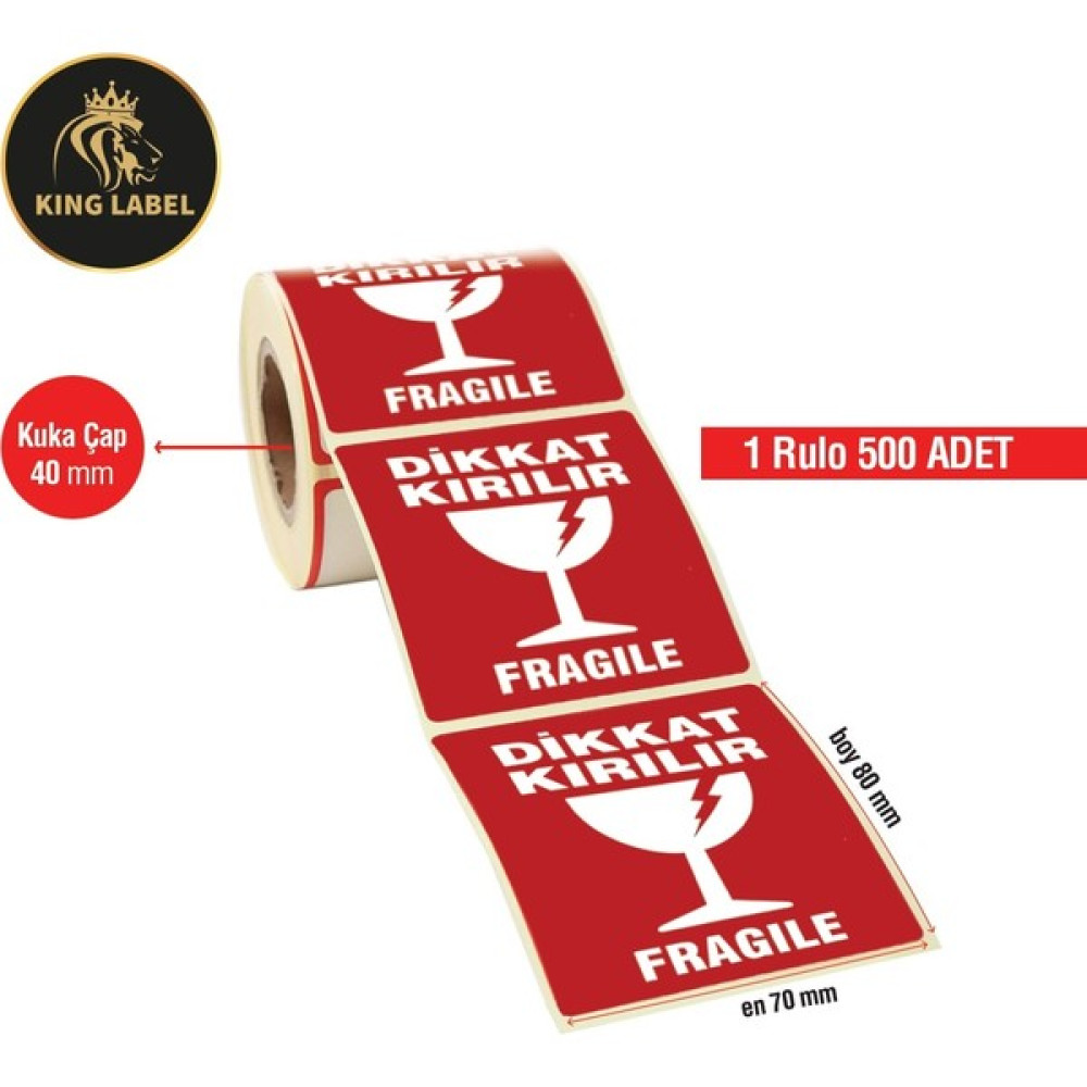 King Label Dikkat Kırılır Etiket 70X80 1 Rulo 500'LÜ Sarım - 70 x 80 mm Barkod Okuyucular Fiyatı