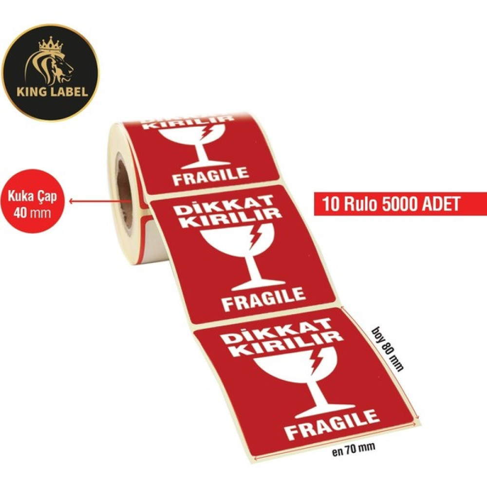 King Label Dikkat Kırılır Etiket 70X80 10 Rulo 500'LÜ Sarım - 70 x 80 mm Barkod Okuyucular Fiyatı