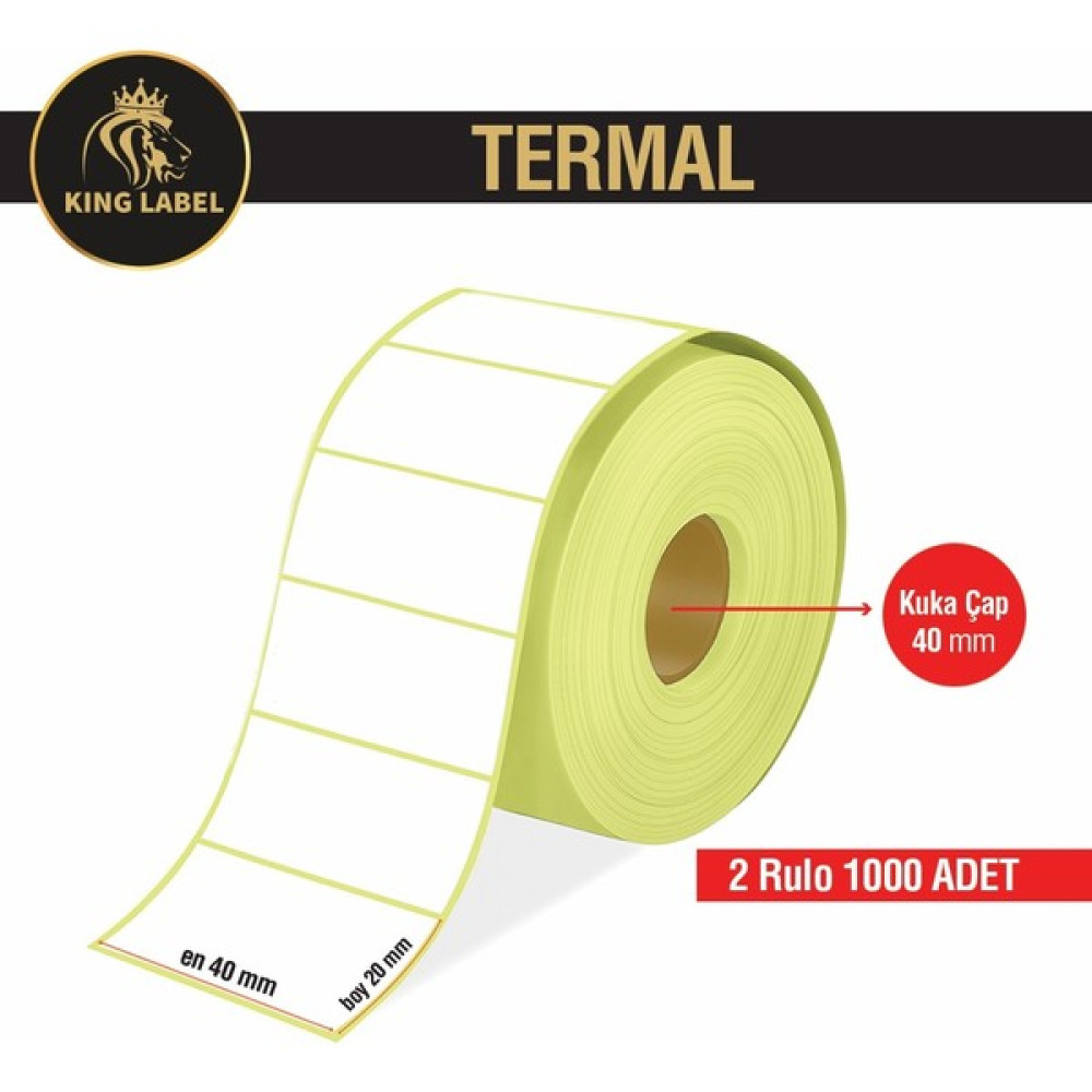 King Label Termal Barkod Etiket 40X20 2 Rulo 500'LÜ Sarım - 40 x 20 mm Barkod Okuyucular Fiyatı
