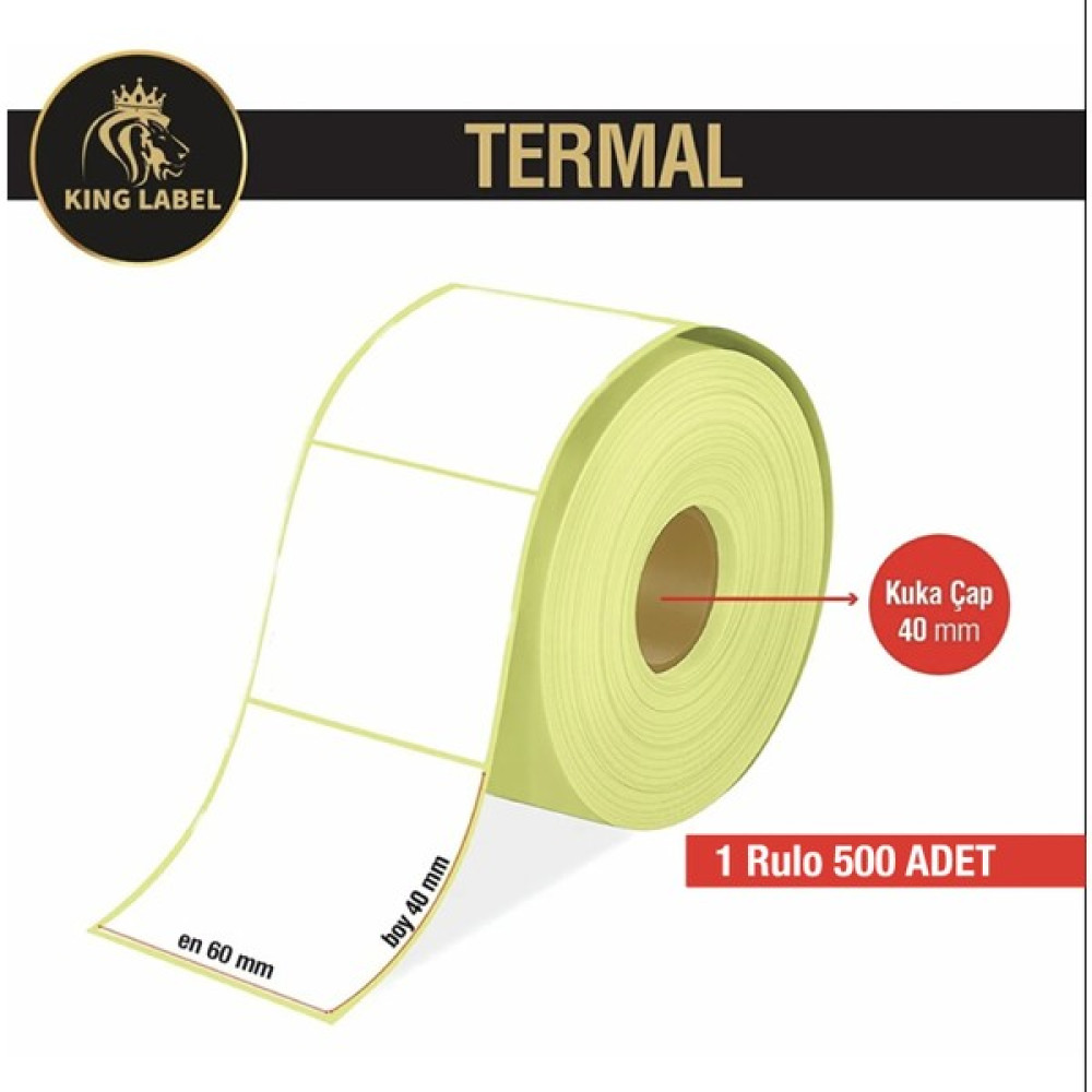 King Label Termal Barkod Etiket 60x40mm 1 Rulo 500'LÜ Sarım - 60 x 40 mm Barkod Okuyucular Fiyatı