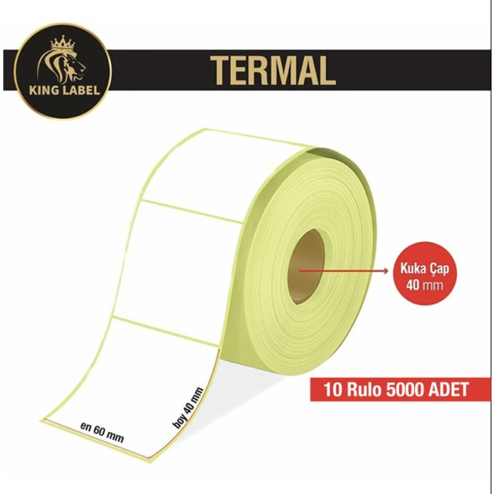 King Label Termal Barkod Etiket 60x40mm 10 Rulo 500'LÜ Sarım - 60 x 40 mm Oto Boyaları Fiyatı