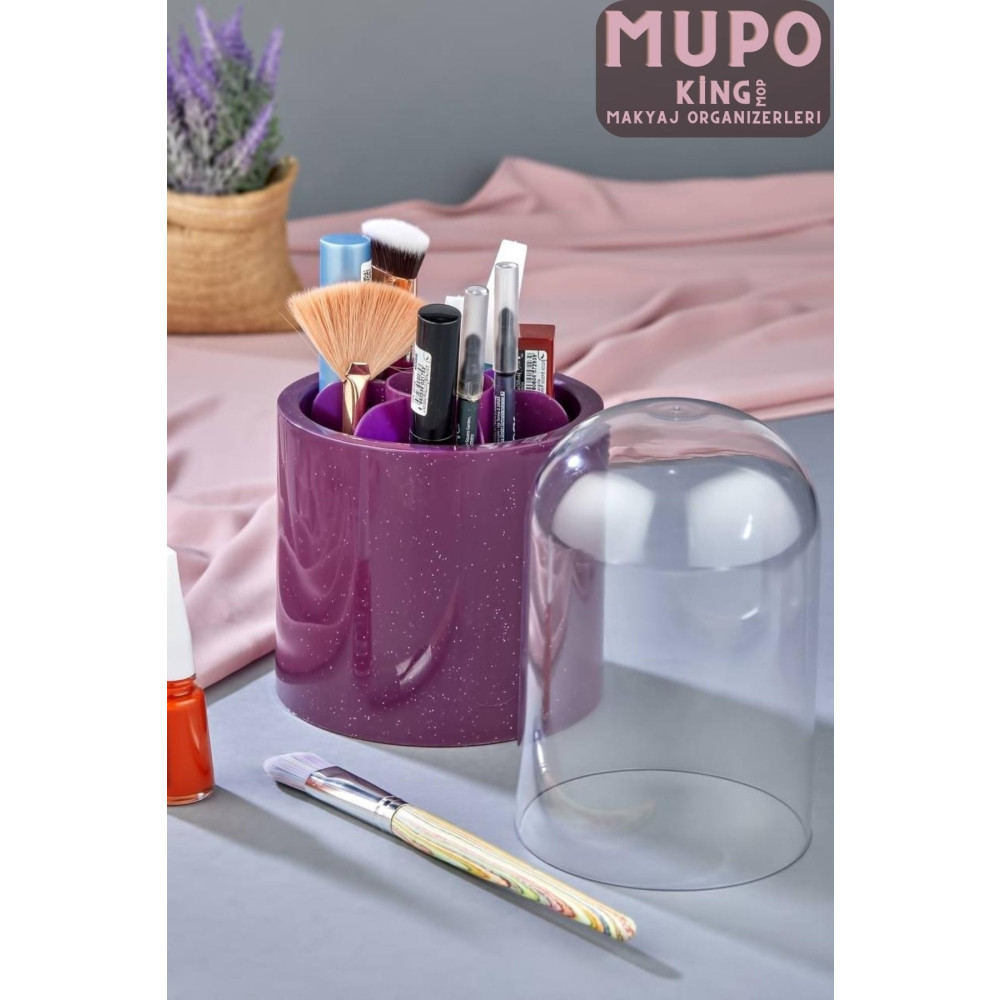 King Mop Mupo Mor Renkli 7 Bölmeli Şeffaf Koruma Kapaklı Makyaj Fırçası Ve Kozmetik Düzenleyici Eşya Saklama / Düzenleme Fiyatı