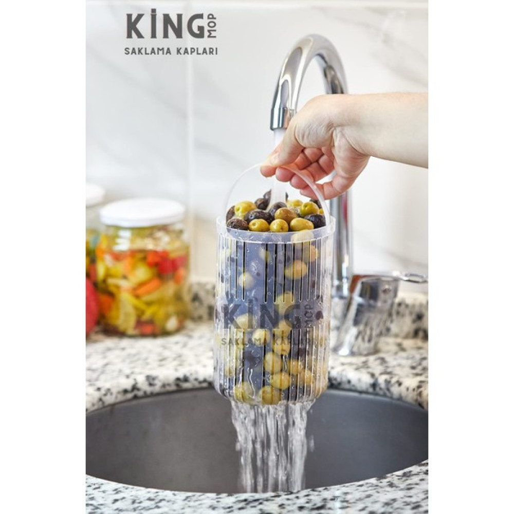 King Mop Süzgeçli Derin Saklama Kabı (Zeytinlik, Turşuluk) 1.5lt Zeytinlik-1 - 1 Adet Saklama Kapları Fiyatı