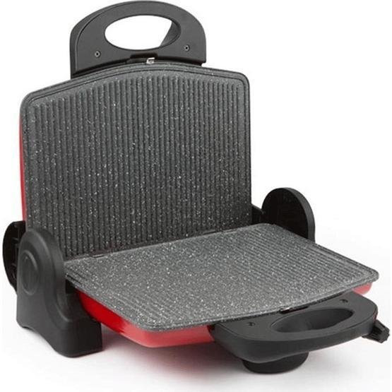 King P-637 Granit 1600 W 6 Adet Pişirme Kapasiteli Teflon Çıkarılabilir Plakalı Izgara ve Tost Makinesi Kırmızı