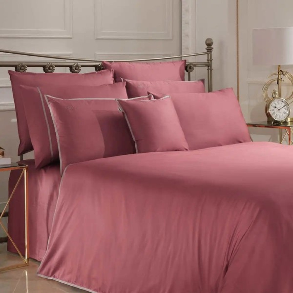 King Size 6 Parça Mısır Pamuğu Saten Nevresim Takımı (500 Tc - 200 Tel) - Koyu Pembe - 240 x 220 cm Nevresim Takımı Fiyatı