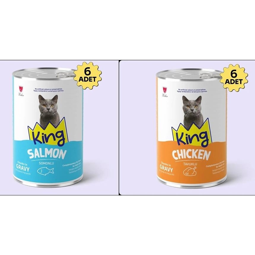 King Sos Içerisinde Et Parçacıklı Tavuklu ve Somonlu Kedi Konservesi 400 Gr*12 Adet Diğer Fiyatı