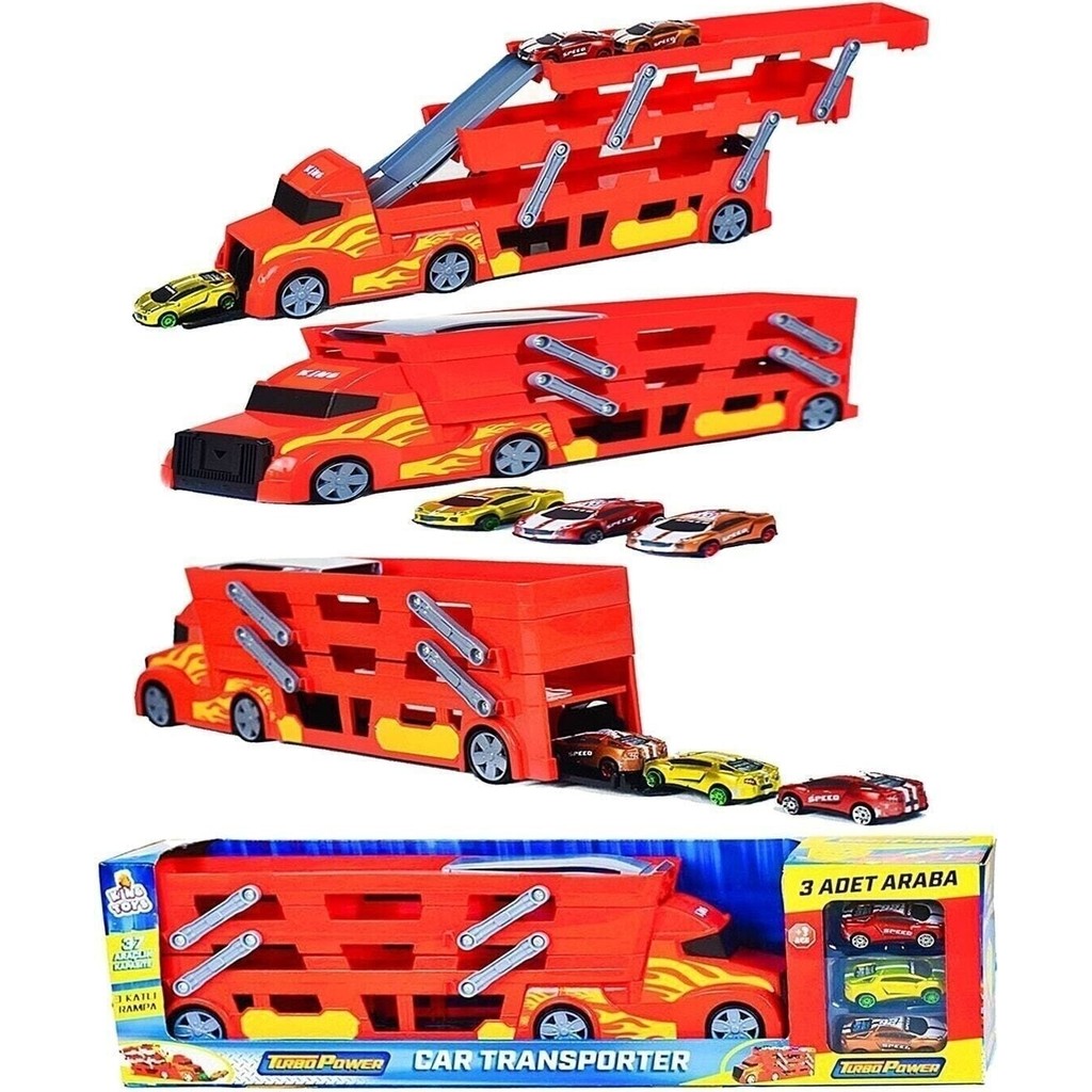 King Toys TKM-1032 3 Arabalı Taşıyıcı Tır Oyuncak Seti – Dayanıklı Plastik, Alev Desenli, 3 Yaş ve Üzeri Çocuklar İçin - Renkli Anne Bebek Oyuncak Fiyatı
