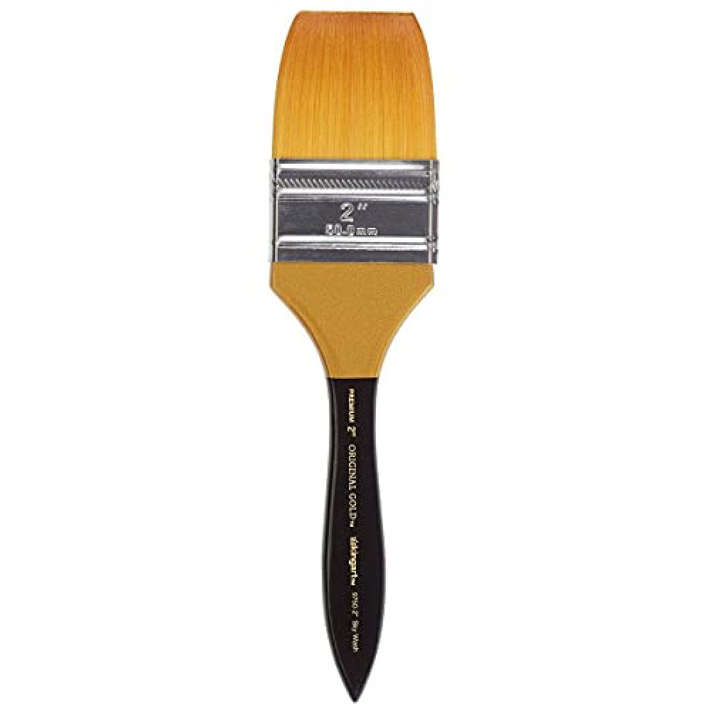 KINGART Premium Original Gold 9750-2 SKY WASH Series Artist Brush, Golden Taklon Synthetic Hair, Short Handle, for Watercolor, Acrylic and Gouache Painting, Size 2"