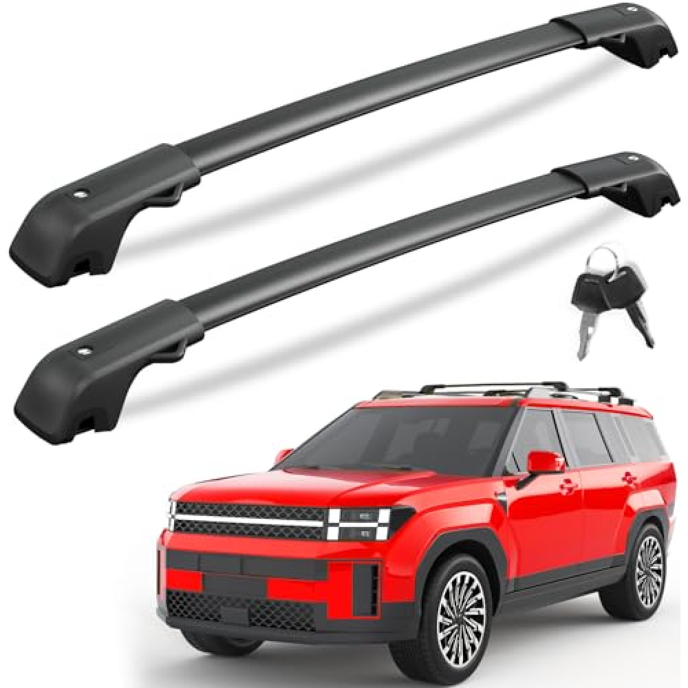 KINGGERI Lockable 220LBS Roof Rack Cross Bars Compatible with Hyundai Santa Fe 2024 2025 with Raised Side Rails, Aluminum Heavy Duty Crossbar Anti-Theft Metal Black Matte Powder Non-Corrosion