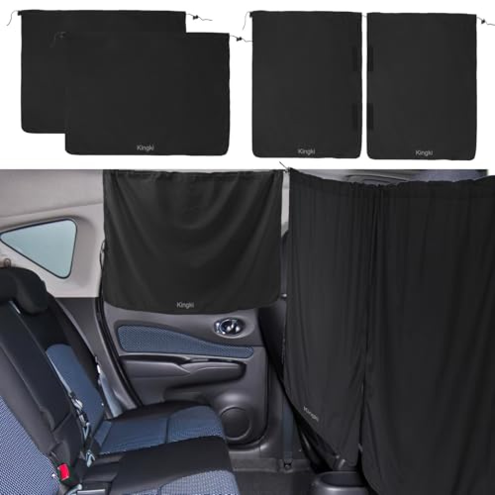 KINGKI Set of 3 Car Window Shades - 95% Light Blocking Sunshades, 1 Privacy Divider Curtains & 2 Side Window Covers, Wide Sedan SUV Accessories for Kids Baby Travel Camping Nap Sleeping