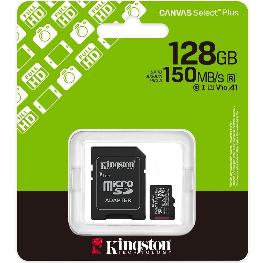Kingston 128GB microSDXC Canvas Select Plus Gen3 150MB/s A1 Card + Adapter - 128 GB Hafıza Kartları Fiyatı