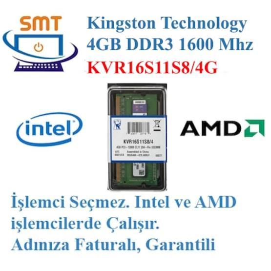 Kingston 4GB 1600MHz DDR3 KVR16S11/4 RAM Bellek