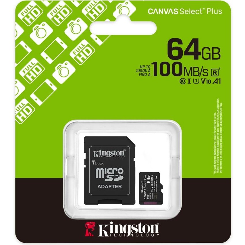 Kingston 64GB microSDXC Canvas Select Plus Gen3 100MB/s A1 Card + Adapter - 64 GB Hafıza Kartları Fiyatı