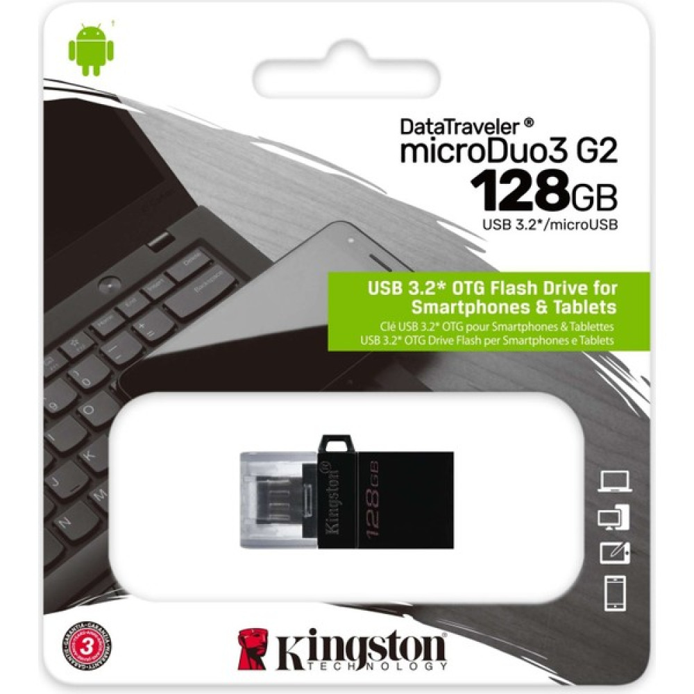 Kingston DTDUO3G2-128GB Dt Microduo 3 Gen2 + Microusb (Android-Otg) Çift Taraflı Flash Bellek Flash Bellekler Fiyatı