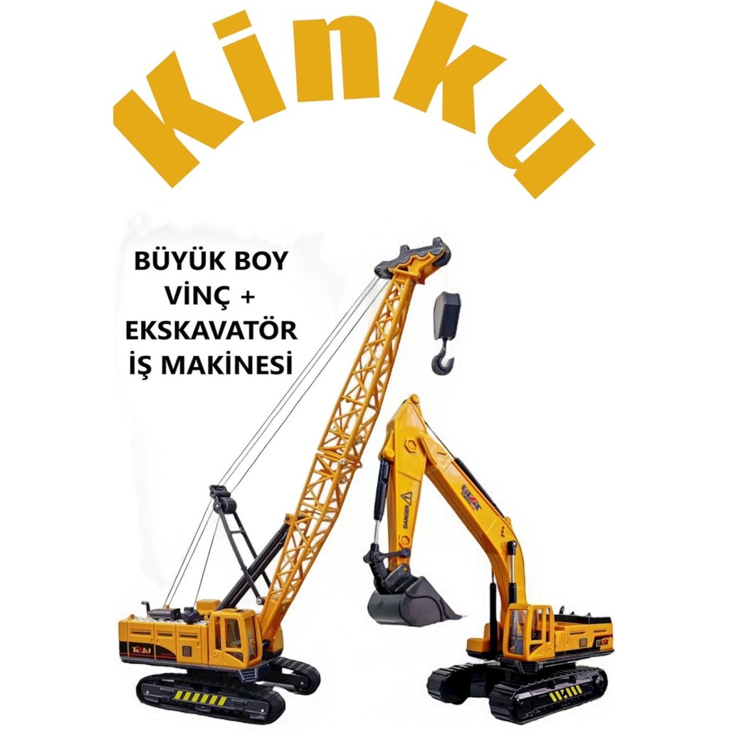 Kinku Büyük Boy Vinç + Büyük Boy Kepçe Ekskavatör Oyuncak Kırılmaz Iş Inşaat Makinesi 30 Cm. - 30 cm Anne Bebek Oyuncak Fiyatı