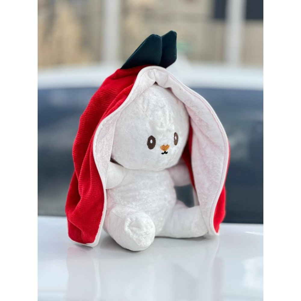 Kinku Sevgiliye Özel Hediye Çilek Tavşan Özel Tasarım- Fermuarlı Yapısıyla Hem Çilek Hem De Tavşan - 046-White-Navy-Red Peluş Oyuncaklar Fiyatı