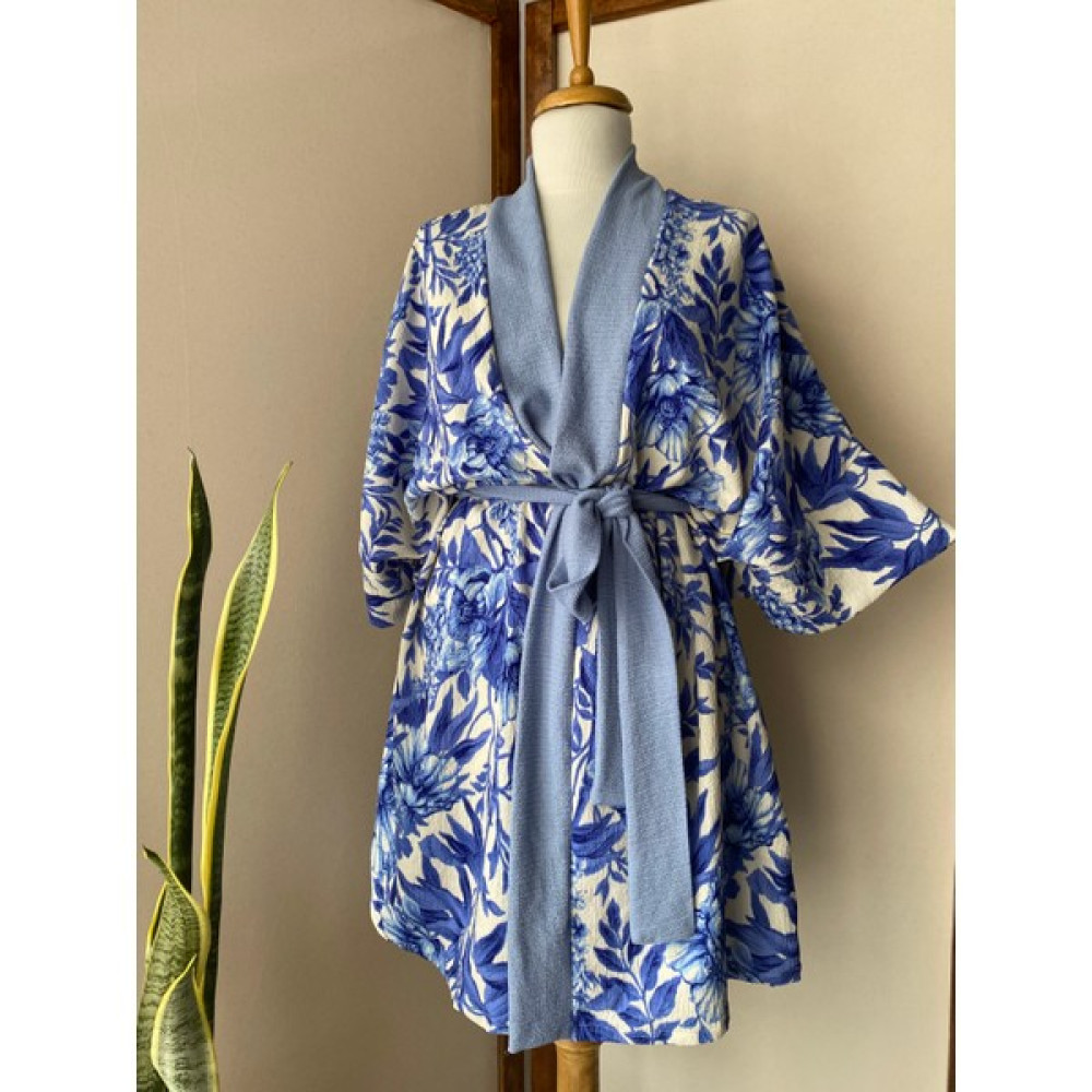 Kinua Studio Mavi Çiçekli Kısa Kimono Kadın Giyim Fiyatı