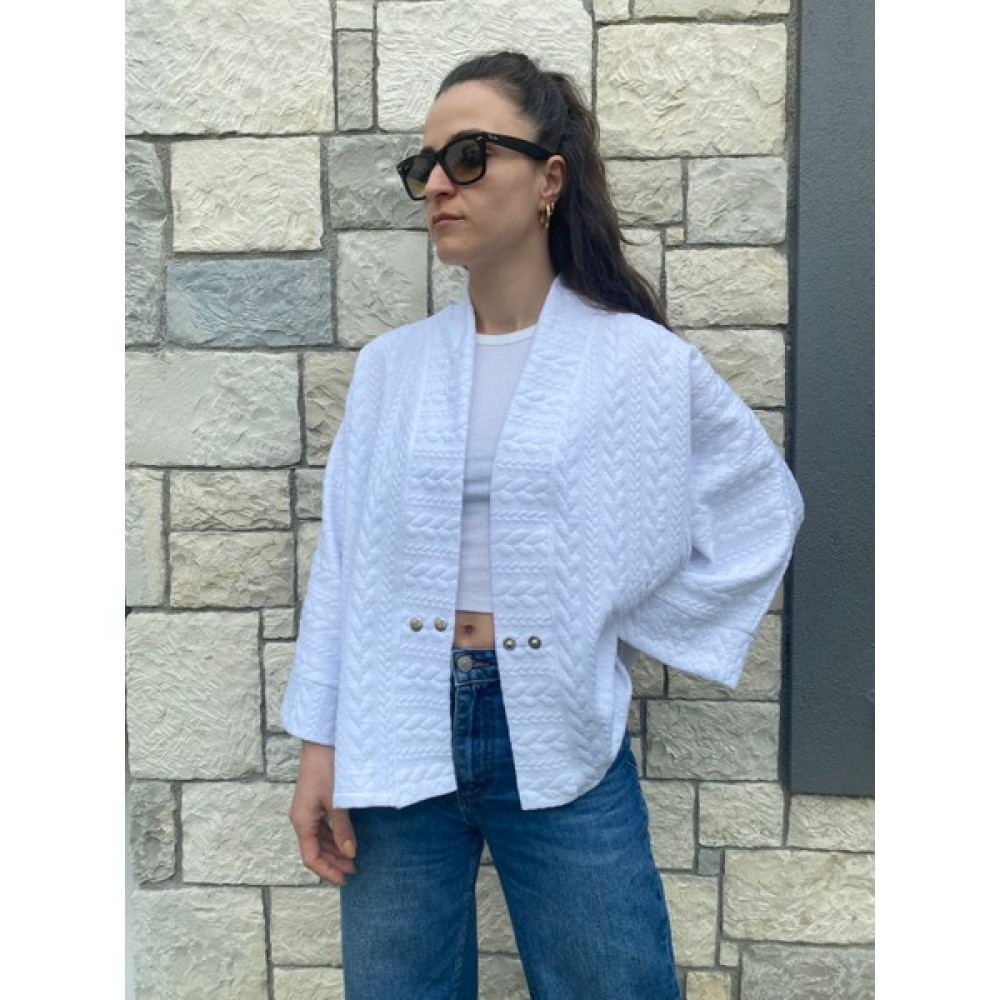 Kinua Studio Mevsimlik Çıtçıtlı Yumuşak Dokulu Kadın Erkek Kimono Ceket Beyaz Kadın Giyim Fiyatı
